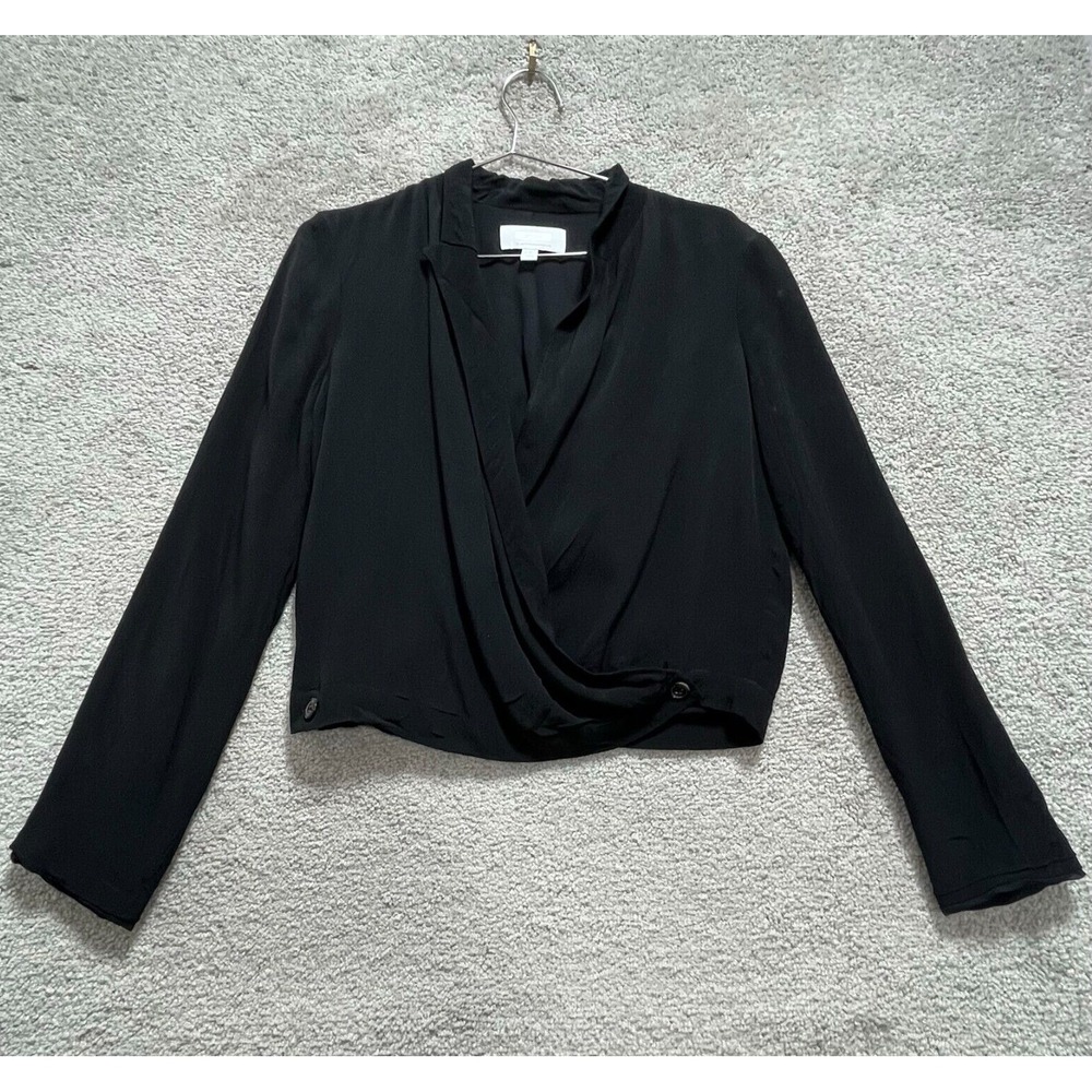 Anthropologie Ett:Twa Wrap Blazer Women's 4 Black Long Sleeves Cropped Viscose